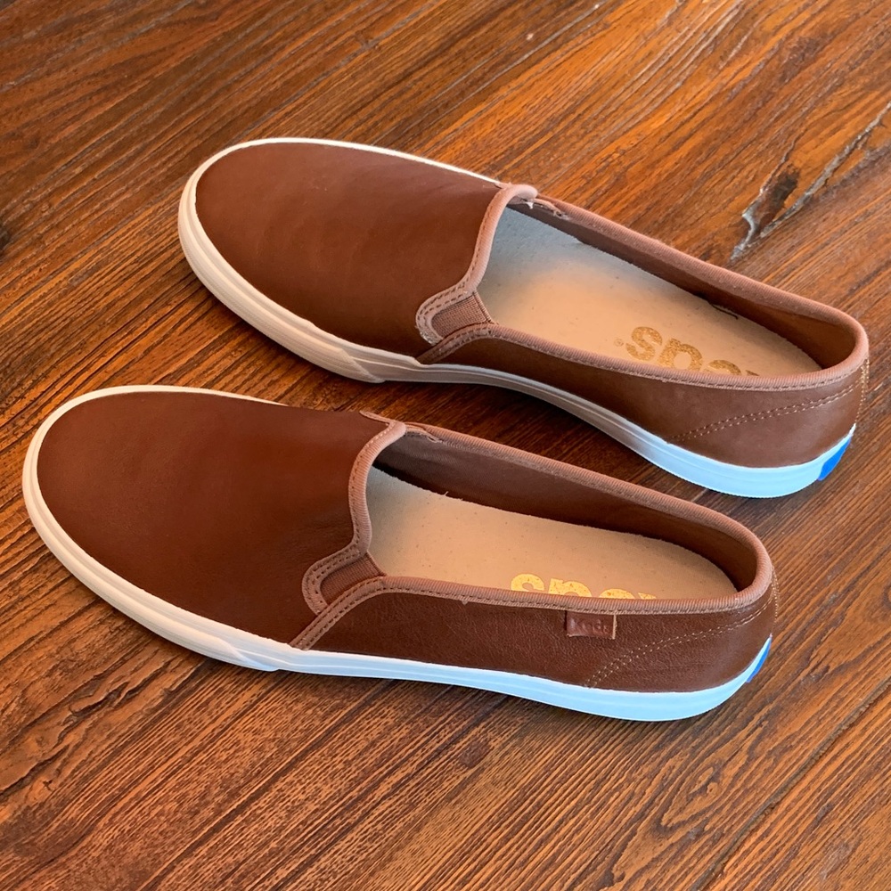 NEW! Keds Brown Leather Slip-On Women's Sneakers